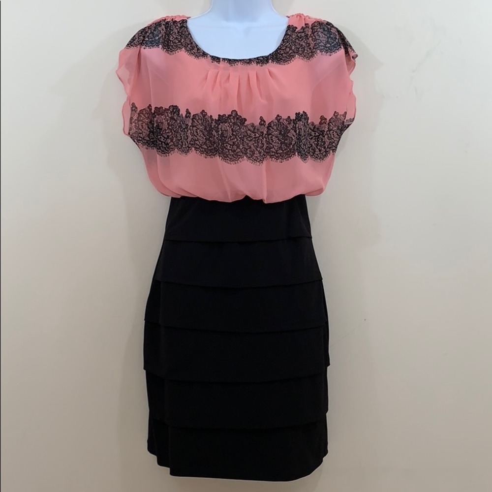 Elegant Pink and Black Lace Dress